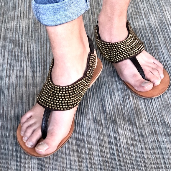 UO Gold Beaded Leather Sandal - Picture 2 of 4